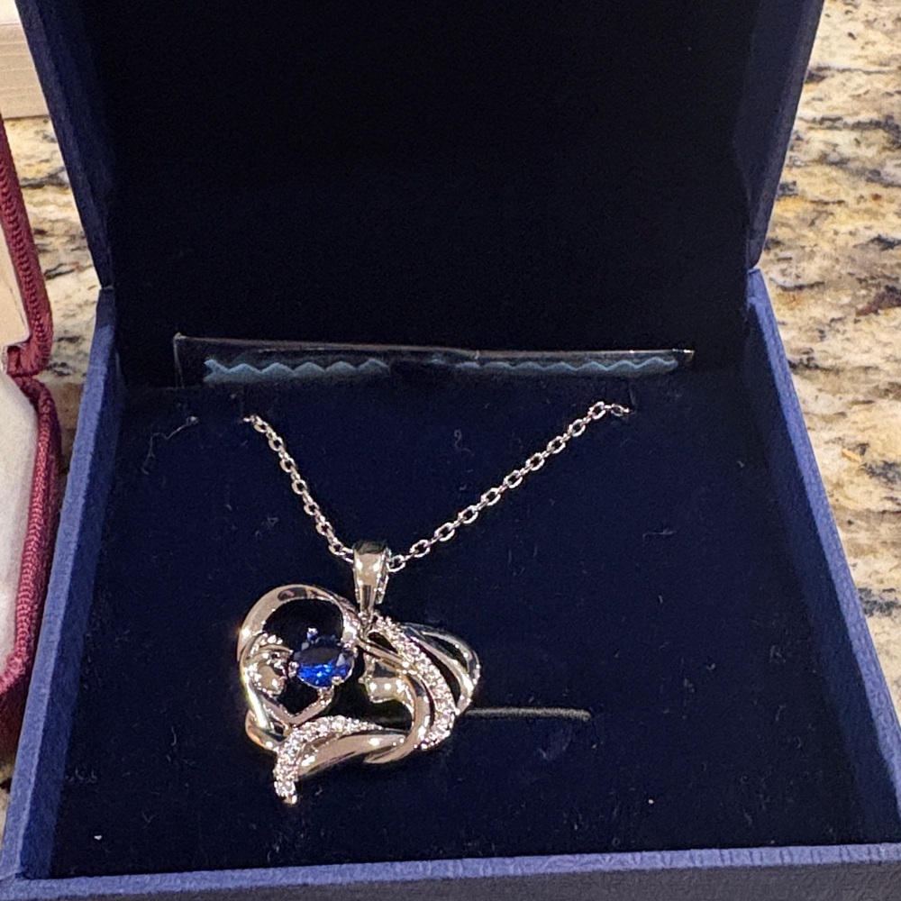 Silver and Blue Gemstone Heart Necklace s925